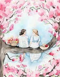 Best Friend Art Sisters In A Cherry Blossom Tree Etsy Sisters Art Tree Watercolor Painting Watercolor Paintings