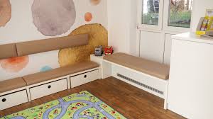 Sitzbank Wartebereich Kinderarzt Wartezimmer Einbauschrank Glastrennwand