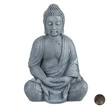 Relaxdays Statue De Buddha Figurine De Bouddha Decoration Jardin Sculpture Ceramique Zen 70 Cm Clair Gris Argente Metal En 2020 Statue Bouddha Statuette Bouddha Statue