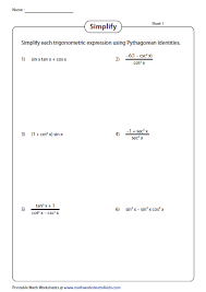 Simplify The Expression Trigonometry Worksheets Printable Math Worksheets Trigonometry