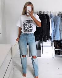Missy Empire On Instagram All The Feels Emilycocklin Wearing Our Samber White No F Jeans And T Shirt Outfit Jeans And T Shirt Outfit Teens Tshirt Outfits