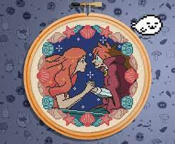 Cross stitch ponyo by zinnestheyl on deviantart. Ponyo Ponyo S Mom And Father Cross Stitch Pattern Mermaid Cute Goddess Ponyo On The Clif Cross Stitch Cross Stitching Cross Stitch Embroidery