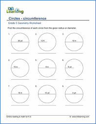 These worksheets cover circumferences of circles, and well as introductions to radius and diameter. Grade 5 Geometry Worksheets Free Printable K5 Learning
