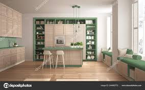 modern green kitchen wooden details