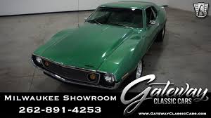 Factory x code 390 cu in v8 car rated at 315 horsepower, carter 4 barrel carburetor, electronic ignition, automatic transmission, power steering, front disc brakes, 14 factory steel wheels with caps, cooper white letter radial g/t tires, posi rear end, beautiful code. 1974 Amc Javelin Amx For Sale Gateway Classic Cars 22920