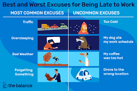 There are some excuses that work better than others when you need a day off from work, or when you need to leave work early. Best And Worst Excuses For Being Late To Work