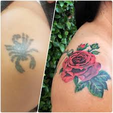 You can't cover a dark red with blue, but you can make purple. Tattoo Cover Up Studio City Tattoo Los Angeles Body Piercing Voted Best Tattoo Piercing Shops