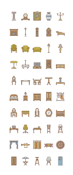 Sofa, chairs, table, bed, nightstands, armchairs, flowerpots, kitchen and bathroom. Furniture Icon Set Free On Behance