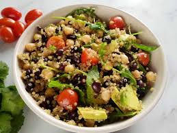 Serves 4 to 6 as an entr&eacute;e or 8 as a side dish. Quinoa Salad With Black Beans Chickpeas And Avocado Hint Of Healthy
