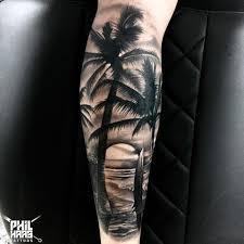 149 Likes 6 Comments Phil Haas Philhaastattoos On Instagram The Paradise Legtattoo Stofflbaer Cheyenne Tree Sleeve Tattoo Tattoos Palm Tattoos