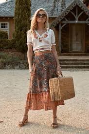 Boho Fashion Floral Print Skirt Hippie Chic Fashion Bohemian Style Clothing Boho Outfits