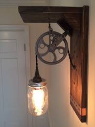 Plug In Wall Light Sconce And Shelf With Mason Jar Pulley Etsy Pulley Wall Light Farmhouse Wall Lighting Plug In Wall Lights