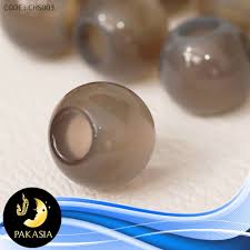 หินชาร์ม Gary Agate "หินเสริมเรื่องความรัก สมหวัง" สีเทา ขนาดเส้นผ่านศูนย์  12-12.5 mm เจาะรูทะลุ ขนาดเส้นผ่านศูนย์กลาง 5 mm