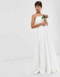 Asos Edition Beaded Lace Cami Wedding Dress With Satin Skirt Asos In 2020 Wedding Dresses Satin Skirt Dresses