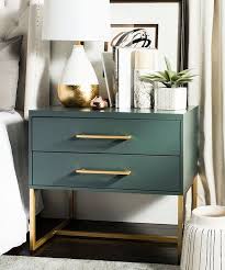 Dark Teal Bedside Table With Gold Accents Bedside Table Decor Furniture Home Furniture