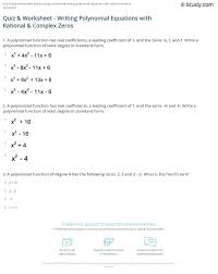 • polynomial equation word problem. Quiz Worksheet Writing Polynomial Equations With Rational Complex Zeros Study Com