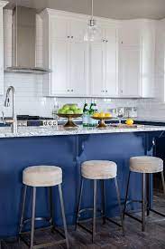 Blue kitchen island with granite top. Gray And Blue Granite Countertops Transitional Kitchen