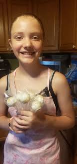 Sofi has 32 vanilla cake pops dipped in white chocolate and sprinkled in  gold. $.75 each $1.50 for 2 $2.00 for 3 These will be available for sale  until sold out.