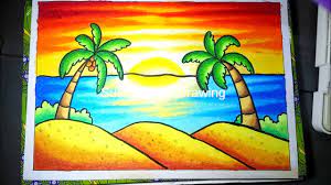 Menggambar dan mewarnai pemandangan pantai dengan gradasi crayon via www.pinterest.es. How To Draw Sunset Scenery Easy And Simple Cara Menggambar Mewarnai Pemandangan Sunset Mudah Youtube
