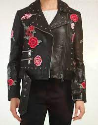 Leather Embroidery Flower Jacket Rose Embroidered Jacket Embroidered Leather Jacket Jackets