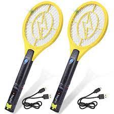 Tregini Mini Electric Fly Swatter 2 Pack Rechargeable Bug Zapper Tennis Racket With Safe To Touch Mesh Net And Built In Fla Fly Zapper Bug Zapper Fly Swatter