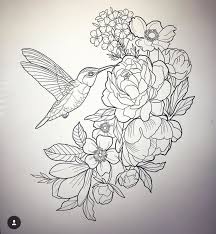 Black And White Outline Flower Tattoo Designs Colibri Flower Tattoo Tattoos Tattoo Outline Hummingbird Tattoo