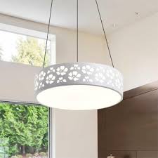 Etched Metal Drum Shade Ceiling Pendant Light White Finish Led Hanging Lamp For Office Beautifulhalo Com