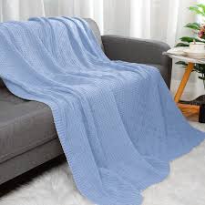 When it's stretched out, this throw blanket measures 50'' x 60'', so you can snuggle up under it without your feet poking out. Piccocasa 100 Cotton Cross Cable Knit Throw Blanket For Home Light Blue 50 X 60 Walmart Com Walmart Com