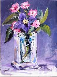 Glass Vase With Purple Flower This Is Video Tutorial Will Be Released In August Www Gingercooklive Gallery Flower Art Flower Painting Painting Lessons
