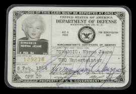 Marilyn Monroe Department Of Defense Performer Id Card