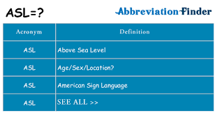 What Does Asl Mean Asl Definitions Abbreviation Finder
