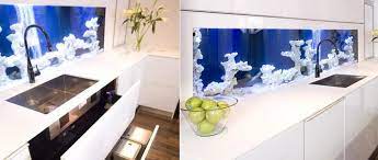 A kitchen backsplash can be useful in protecting your kitchen walls against water. Glass Aquarium Backsplash Awesome Decors