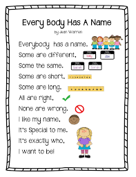 Every Body Has A Name Poem Copy Jpg 2550 3300 All About Me Preschool Preschool Names Preschool Songs