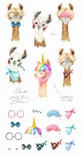 Funny Llamas Watercolor Animals Clipart Alpaca Portrait Etsy In 2020 Funny Llama Watercolor Animals Animal Clipart