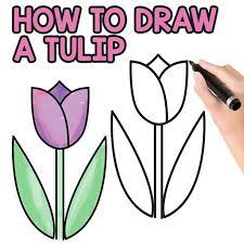 Learn how to draw a hibiscus step by step for beginners. How To Draw A Tulip For Kids Easy Step By Step Tutorial Drawing For Kids Flower Drawing Easy Drawings For Beginners