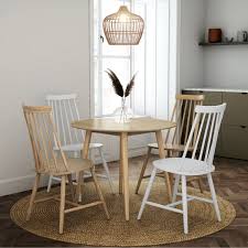4 seater dining table set: 4 Seater Round Light Oak Drop Leaf Dining Set With 4 Spindle Dining Chairs Ola Furniture123