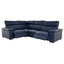 It's also perfect for a modern home thanks to conveniences like power motion headrests and usb ports. Charlie Blue Leather Power Reclining Sectional El Dorado Furniture