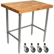 John Boos 2 1 4 Thick Blended Maple Top Work Table W Stainless Steel Base Bracing Oil Or Varnique Finis Kitchen Work Tables Kitchen Prep Table Work Table