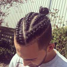 Boxbraids/rasta/tresses afro/crochet braids sans extensions. Idee Coiffure Description Coiffure Nattes Collees Pour Homme Avec Chignon Man Bun Et Cotes En Degrade Coiffure Homme Coiffure Coupe De Cheveux