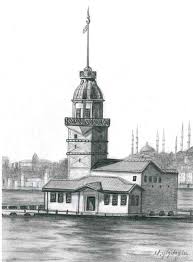 Karakalem Manzara Kiz Kulesi Ile Ilgili Gorsel Sonucu Fuzen Cizimleri Cizim Pirogravur