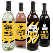 Happy Quarantine Birthday Social Distancing Party Decorations For Women And Men Wine Bottle Label Stickers Set Of 4 Bigdotofhappiness Com