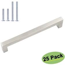 Homdiy Brushed Nickel Cabinet Hardware Pulls 6 1 4in Hole Center 25 Pack Hdj12sn Modern Kitchen Cabinet Handles Silver Cabinets Stainless Steel Cabinet Pulls
