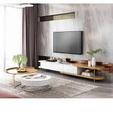 Source Luxury White Movable Tv Cabinet And Round Side Table Combination Nordic Minimalist Living In 2020 Living Room Wood Living Room Tv Cabinet Minimalist Living Room