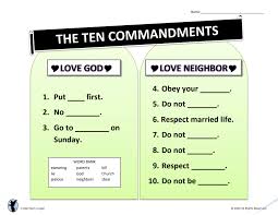 Ten commandments printable color or b&w. Fill In The Blank 10 Commandment Worksheet For 1st And 2nd Grade Catechism Angel Free Resources