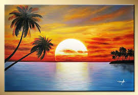 Romantic Oil Painting Landscape Sunset Painting Palm Trees Painting Swinging through the week with a pop of color. romantic oil painting landscape