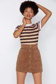 Vtg 60s70s camel brown chestnut tan stretch cotton cord velvet mini skirt. From Now Button Corduroy Skirt Nasty Gal