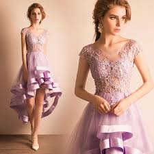 Women Light Purple Short In Front Long In Back Multilayer Sheer Cocktail Dresses Light Purple Bridesmaid Dresses Prom Dresses Short Homecoming Dresses High Low