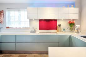Transform your kitchen today with our gloss finish designs. High Gloss Blue Matt White Kitchen With Red Splash Back Modern Kuche Buckinghamshire Von Design A Space Kitchens Bedrooms Interiors Houzz