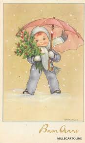 Maria Pia Augurale Buon Anno 1946 Biglietti Di Natale Vintage Carta D Epoca Illustrazione Retro