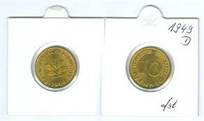 Der groschen aus kupferplattierter eisenronde aus dem jahr 1949 erzielt bei sammlern höhere zweistellige werte. Bank Deutscher Lander 10 Pfennig 1949 D Fast Stempelglanz Ma Shops